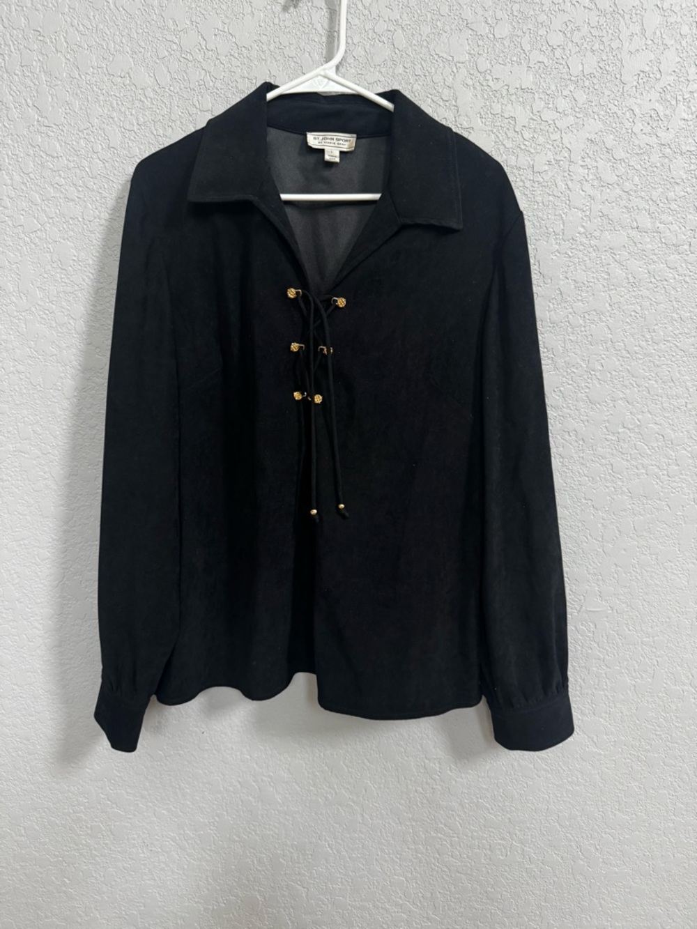 St. John Sport black lace-up blouse featuring long sleeves  size large